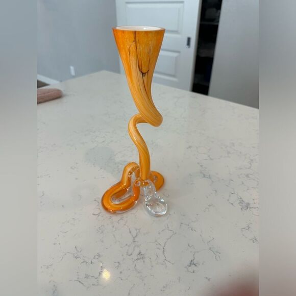 Vintage MCM Art Glass Vase or Candle Holder‎ Hand Blown 10" Retro Made in Poland - Picture 4 of 13